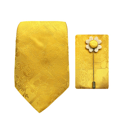 JACOMBO226140 JAMES ADELIN Luxury Subtle Floral Check 7.5cm Width Tie/Pocket Square/Lapel Pin Combo Set