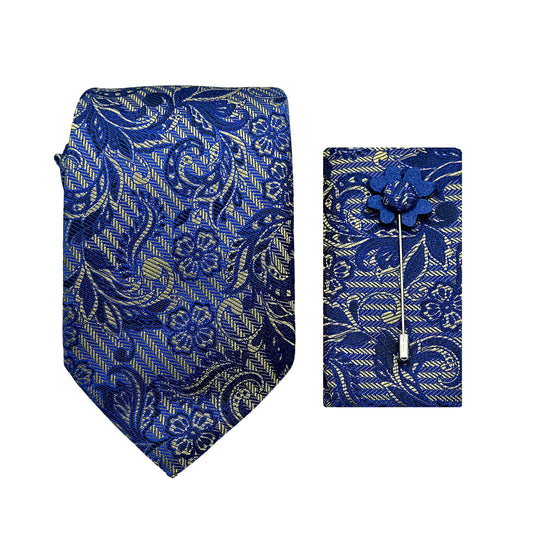 JACOMBO227030 JAMES ADELIN Luxury Striped Paisley Floral 7.5cm Width Tie/Pocket Square/Lapel Pin Combo Set