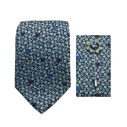 JACOMBO226030 JAMES ADELIN Luxury Mini Floral 7.5cm Width Tie/Pocket Square/Lapel Pin Combo Set