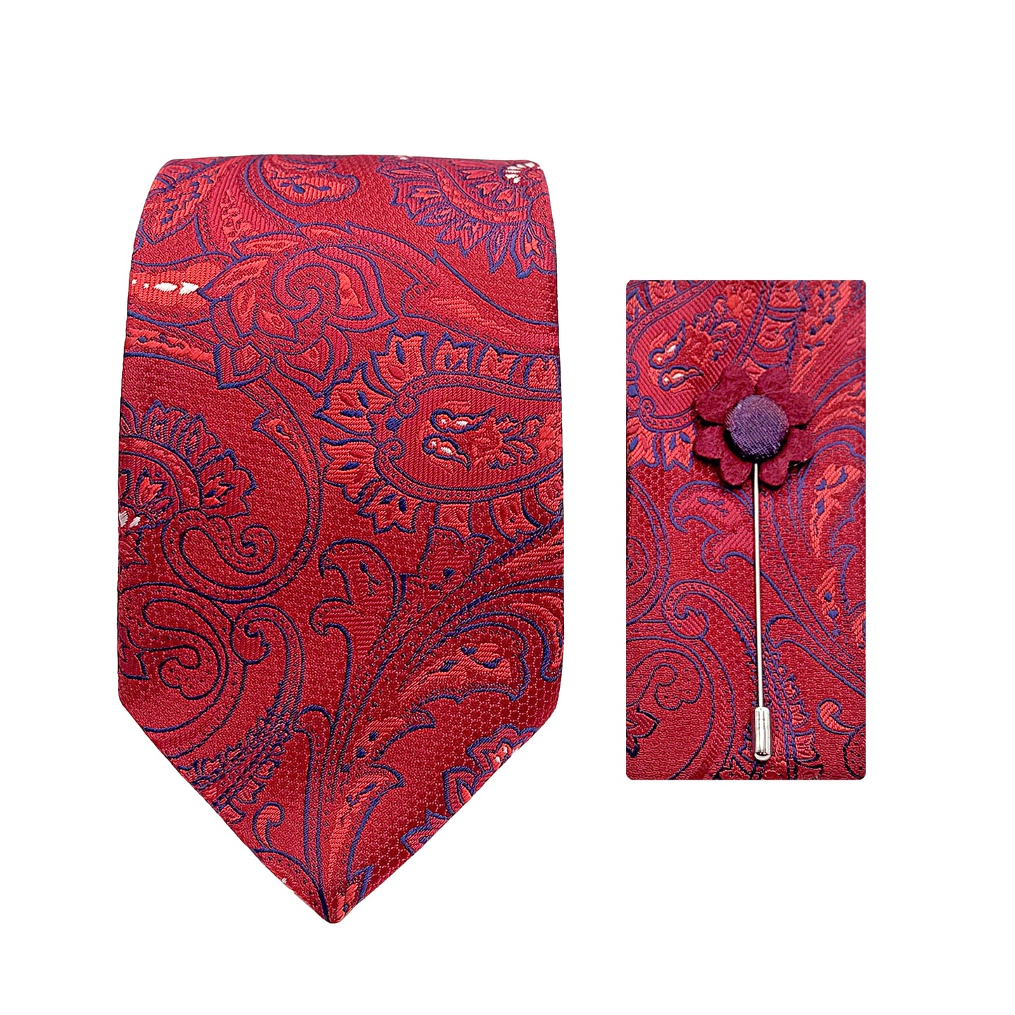 JACOMBO227040 JAMES ADELIN Luxury Textured Paisley Weave 7.5cm Width Tie/Pocket Square/Lapel Pin Combo Sets