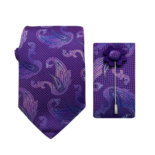 JACOMBO227100 JAMES ADELIN Luxury Textured Paisley 7.5cm Width Tie/Pocket Square/Lapel Pin Combo Set