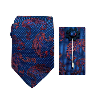 JACOMBO227100 JAMES ADELIN Luxury Textured Paisley 7.5cm Width Tie/Pocket Square/Lapel Pin Combo Set