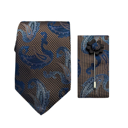 JACOMBO227100 JAMES ADELIN Luxury Textured Paisley 7.5cm Width Tie/Pocket Square/Lapel Pin Combo Set