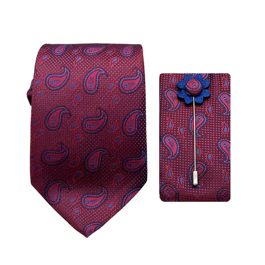 JACOMBO227160 JAMES ADELIN Luxury Textured Paisley 7.5cm Width Tie/Pocket Square/Lapel Pin Combo Set