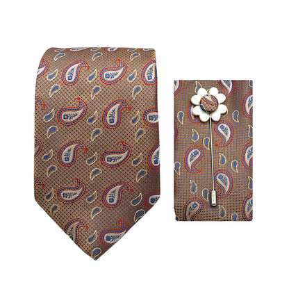 JACOMBO227160 JAMES ADELIN Luxury Textured Paisley 7.5cm Width Tie/Pocket Square/Lapel Pin Combo Set