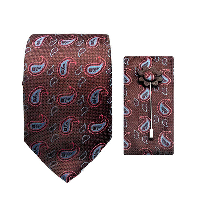 JACOMBO227160 JAMES ADELIN Luxury Textured Paisley 7.5cm Width Tie/Pocket Square/Lapel Pin Combo Set