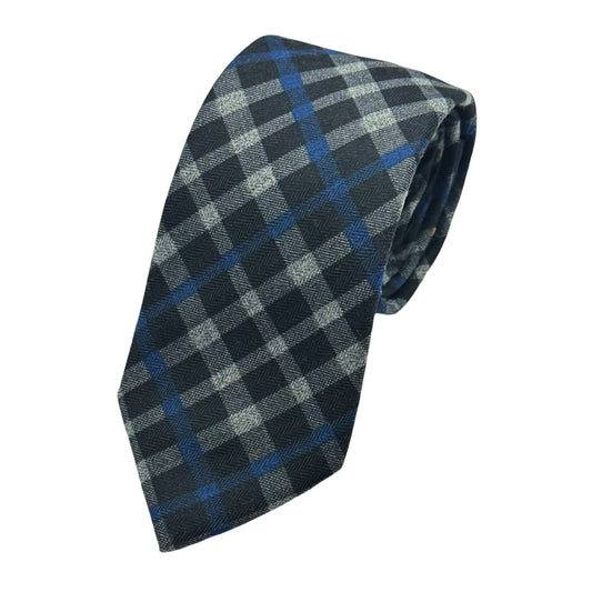 JAS7010T-1 JAMES ADELIN Mens Luxury Soft Wool Effect Check Weave Neck Tie in Black/Grey