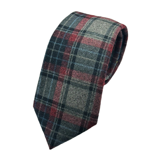 JAS7020T-1 JAMES ADELIN Mens Luxury Soft Wool Effect Tartan Weave Neck Tie in Grey/Burgundy