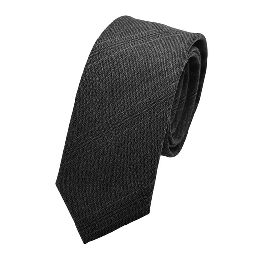 JAS7030T-1 JAMES ADELIN Mens Luxury Pure Wool Subtle Check Weave Skinny Neck Tie in Charcoal