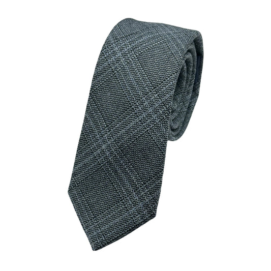 JAS7100T-1 JAMES ADELIN Mens Luxury Wool Blend Textured Check Weave Skinny Neck Tie in Slate Blue