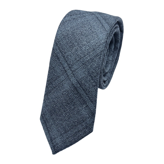 JAS7110T-1 JAMES ADELIN Mens Luxury Wool Blend Textured Check Weave Skinny Neck Tie in Slate Blue