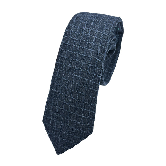 JAS7150T-1 JAMES ADELIN Mens Luxury Pure Wool Textured Square Weave Skinny Neck Tie in Navy Marle