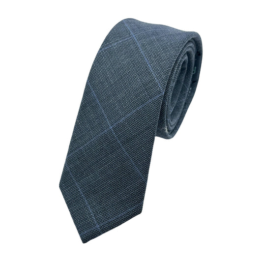 JAS7160T-1 JAMES ADELIN Mens Luxury Pure Wool Subtle Check Weave Skinny Neck Tie in Slate Blue