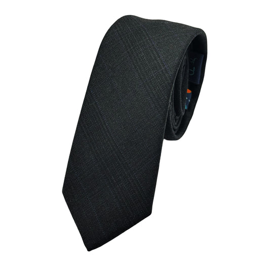 JAS7180T-1 JAMES ADELIN Mens Luxury Pure Wool Subtle Check Weave Skinny Neck Tie in Dark Charcoal