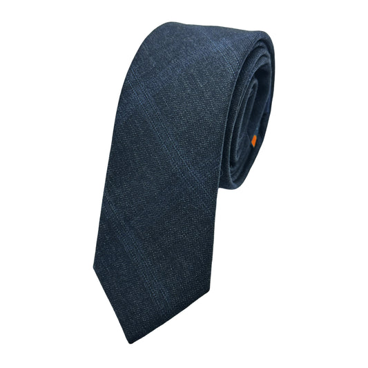 JAS7220T-1 JAMES ADELIN Mens Luxury Pure Wool Subtle Check Weave Skinny Neck Tie in Navy Marle