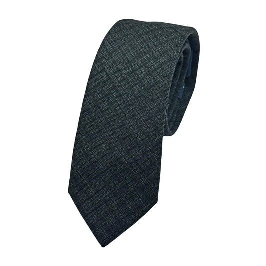 JAS7040T-1 JAMES ADELIN Mens Luxury Pure Wool Check Weave Skinny Neck Tie in Charcoal