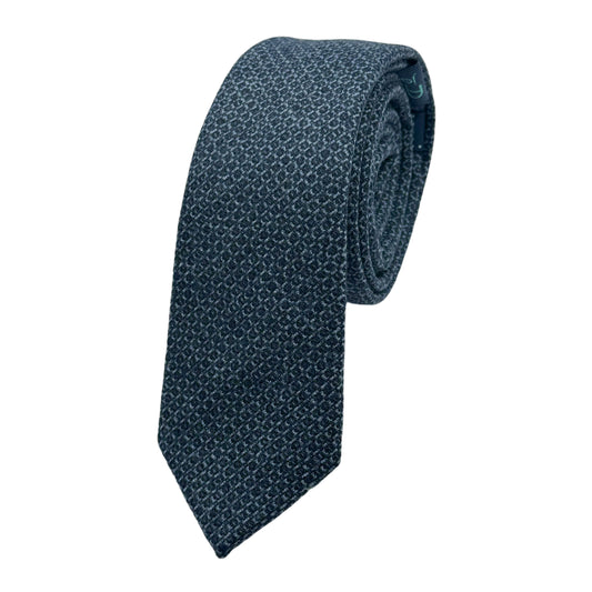 JAS7050T-1 JAMES ADELIN Mens Luxury Pure Wool Textured Weave Skinny Neck Tie in Blue Marle