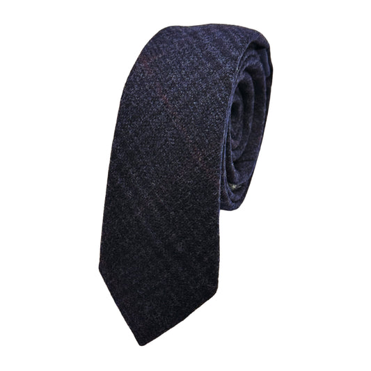 JAS7060T-1 JAMES ADELIN Mens Luxury Pure Wool Textured Subtle Check Weave Skinny Neck Tie in Navy