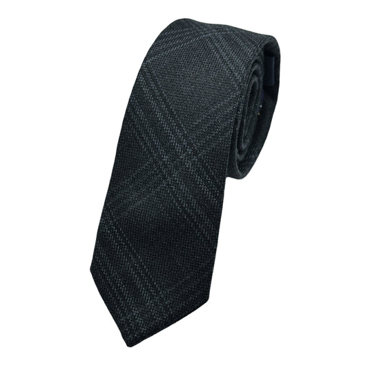 JAS7090T-1 JAMES ADELIN Mens Luxury Wool Blend Textured Check Weave Skinny Neck Tie in Charcoal