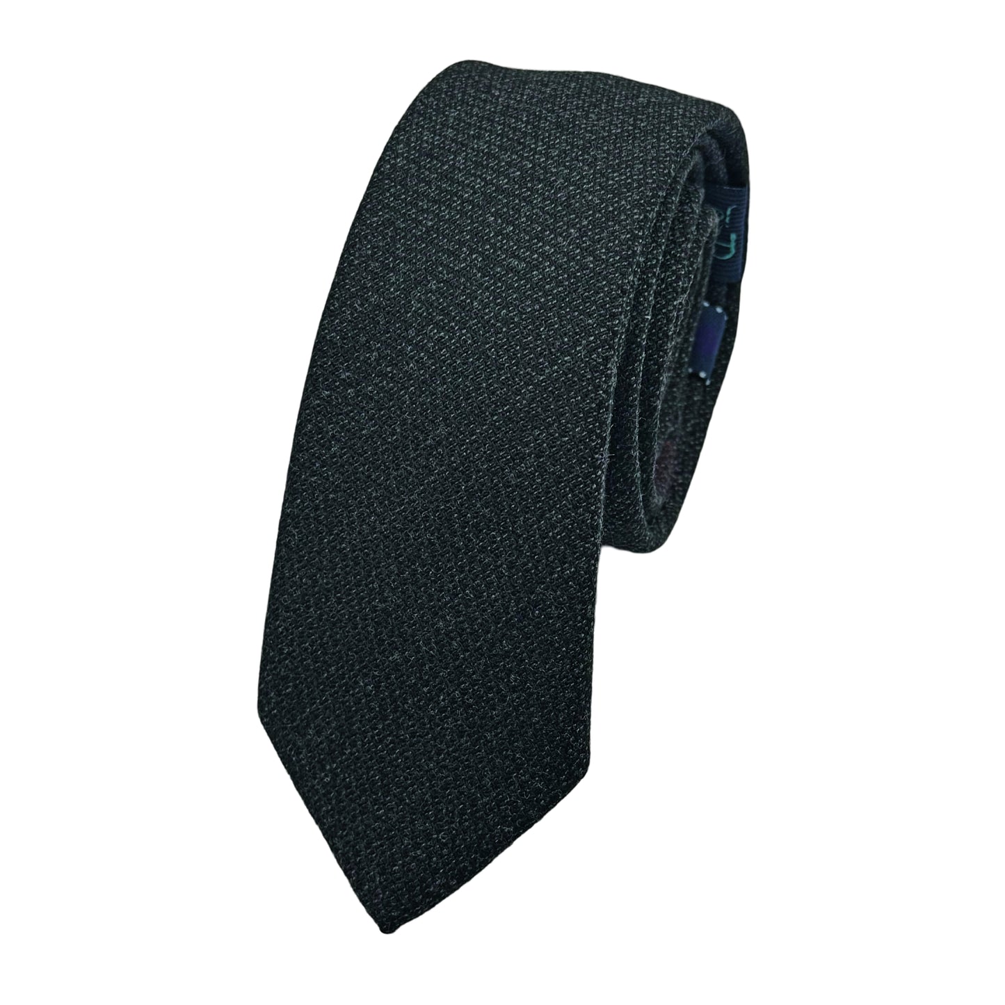 JAS7120T-1 JAMES ADELIN Mens Luxury Wool Blend Textured Weave Skinny Neck Tie in Charcoal Marle