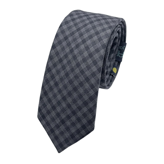 JAS7140T-1 JAMES ADELIN Mens Luxury Pure Wool Mini Check Weave Skinny Neck Tie in Charcoal