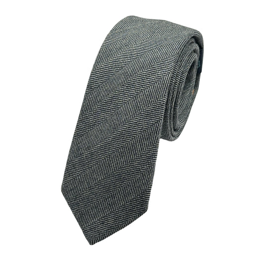 JAS7070T-1 JAMES ADELIN Mens Luxury Wool Blend Textured Herringbone Weave Skinny Neck Tie in Grey Marle