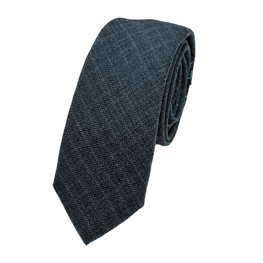 JAS7080T-1 JAMES ADELIN Mens Luxury Wool Blend Textured Check Weave Skinny Neck Tie in Blue/Grey