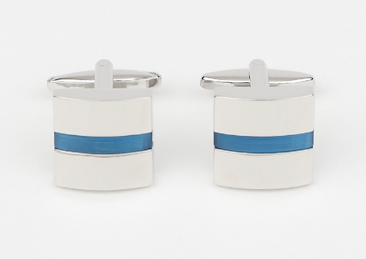 CU-151775 JAMES ADELIN Silver and Blue Single Striped Onyx Cuff Links