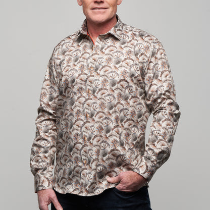 JF2308 JIMMY FOX Leaf Print Tailored Fit Long Sleeve Shirt