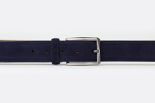 James Adelin Mens Leather Belt Dark Blue Plain Suede