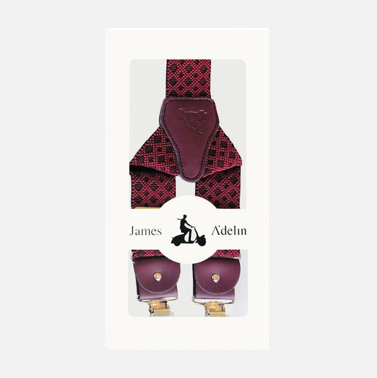 BR030 James Adelin Mens Suspenders in Burgundy Argyle weave