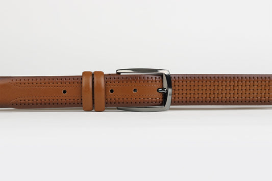 James Adelin Mens Leather Belt Tan Basket Weave Leather Belt