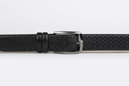 James Adelin Mens Leather Belt Black Platted Weave