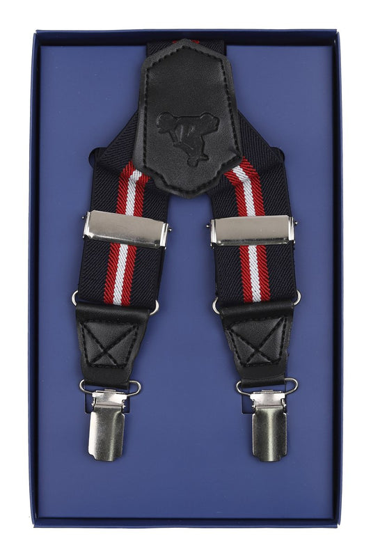 James Adelin Men's Suspenders in Navy Red and White Stripes