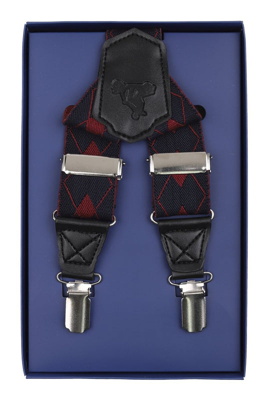 JAMES ADELIN Mens Suspenders in Navy Vintage Check