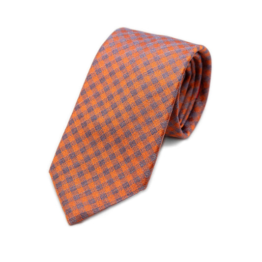 ITTC3T-1 TINO COSMA ITALY Mens Italian Pure Silk Gingham Check Neck Tie in Orange