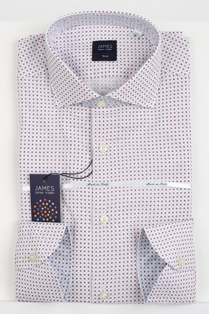 ITART-12 JAMES ADELIN Mens Long Sleeve Italian Shirt in White and Red Geometric