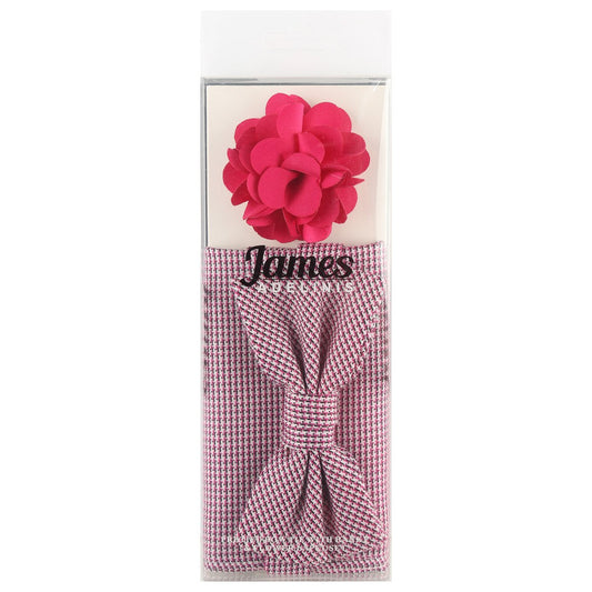 JA10-1193P JAMES ADELIN Pocket Square, Flower and Bow Tie Combo in Magenta Houndstooth