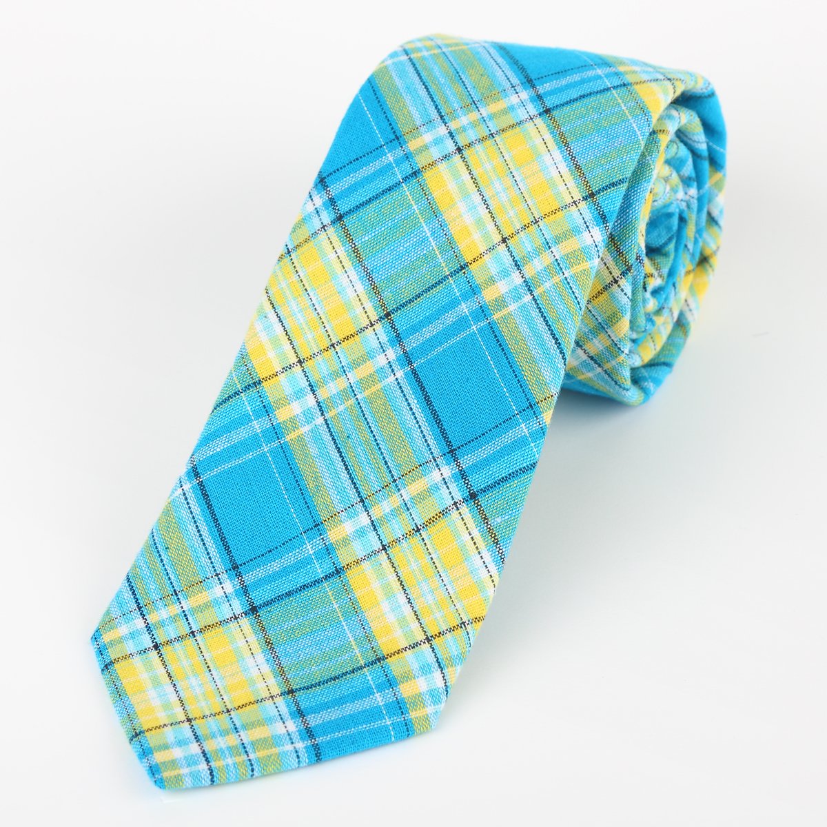 JA128-2-CT JAMES ADELIN Mens Cotton Neck Tie in Turquoise and Gold Check