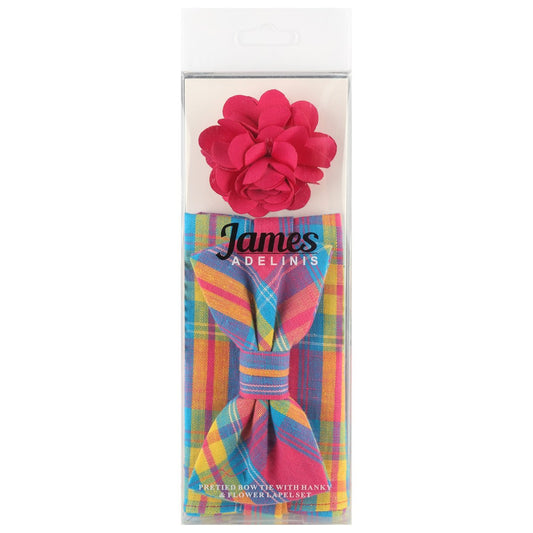 JA160P-1 JAMES ADELIN Pocket Square, Flower and Bow Tie Combo in Multicolour Check