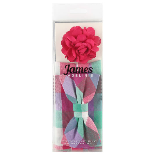 JA3302P JAMES ADELIN Block Check Pocket Square, Flower and Tie Combo in Multicolour