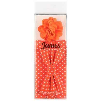 JA73P-14 JAMES ADELIN Pocket Square, Flower and Bow Tie Combo in Orange and White Polka Dot