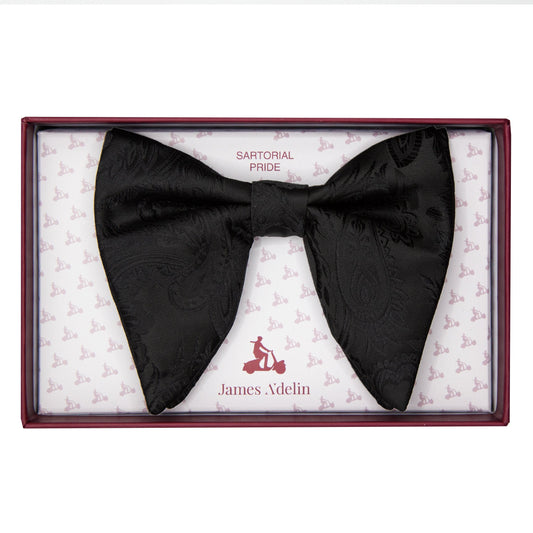 JAPAISLEYBB-14 JAMES ADELIN Luxury Paisley (Tom Ford Style) Butterfly Pre Tied Bow Tie in Black