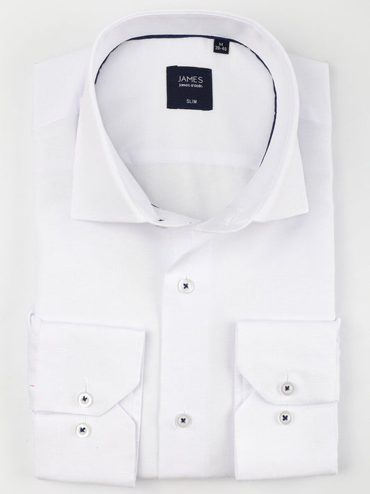 JSC02A White JAMES ADELIN Long Sleeve Shirt in White Textured Weave