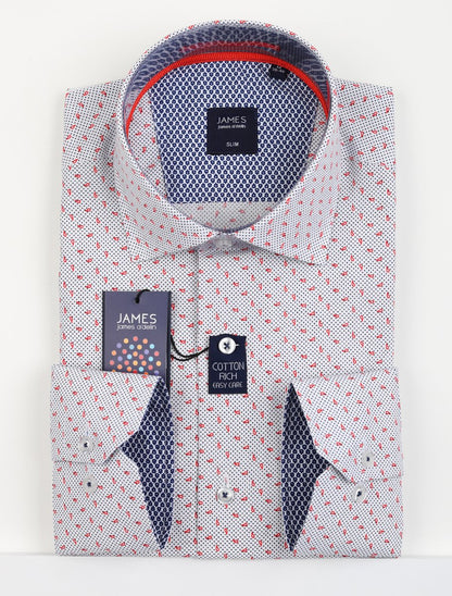 JSC105 White/Red JAMES ADELIN Long Sleeve Shirt in White and Red Spotted Paisley