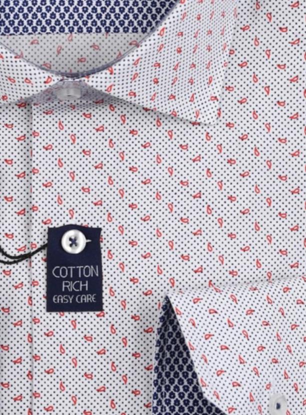 JSC105 White/Red JAMES ADELIN Long Sleeve Shirt in White and Red Spotted Paisley