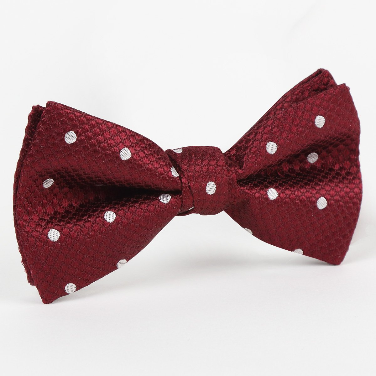 James Adelin Polka Dot Single Dimple Bow Tie Luxury Silk Burgundy and White