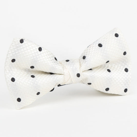 James Adelin Luxury Silk Polka Dot Single Dimple Bow Tie in Off White/Black