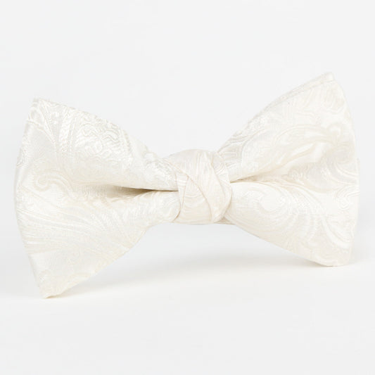 Luxury Pure Silk Paisley Weave Single Dimple Silk Bow Tie in Off White