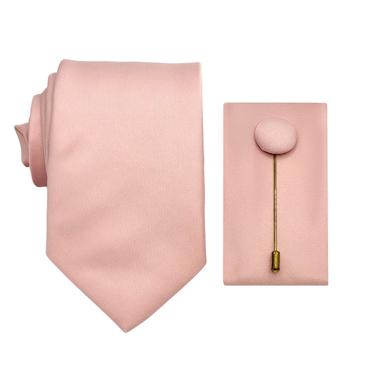 JASATINCOMBO1-29 James Adelin Luxury Satin 7.5cm Tie/Pocket/Square/Lapel Pin Set in Soft Pink